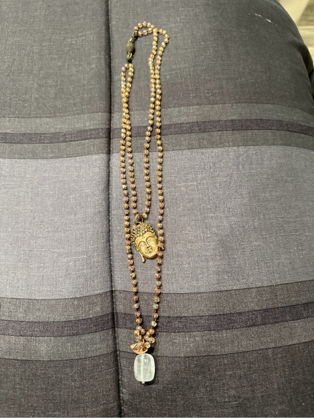 Handcrafted Gold-Tone Buddha Pendant Beaded Necklace - Brown/Gold